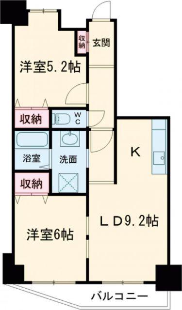 ロイヤルステージ福生(2LDK/7階)の間取り写真