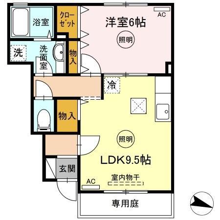 ルーラルタウンA棟(1LDK/1階)の間取り写真