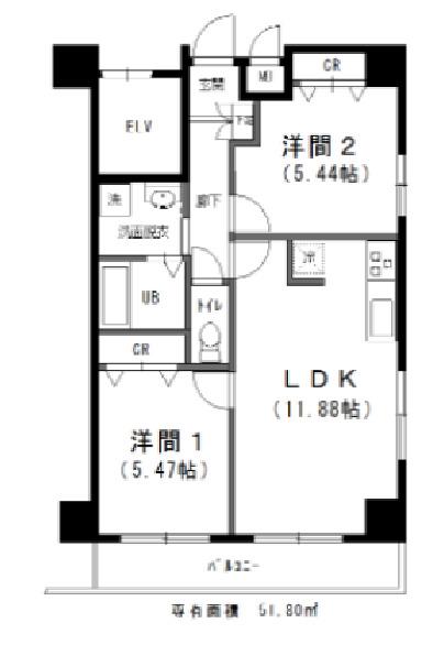 ラフィネ・ジュ赤羽(2LDK/10階)の間取り写真