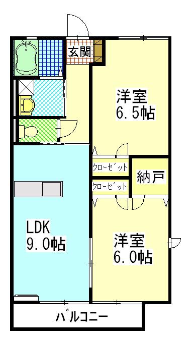 サンコートヴィラ E(2LDK/2階)の間取り写真