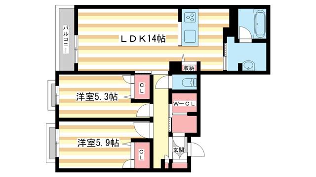 グランシャーメゾン新大宮(2LDK/2階)の間取り写真