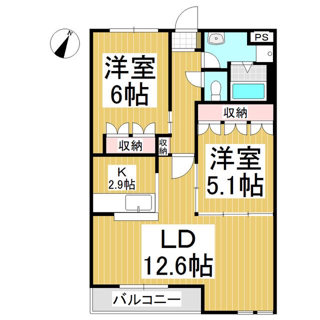 DL.サウス・WAVEII(2LDK/2階)の間取り写真