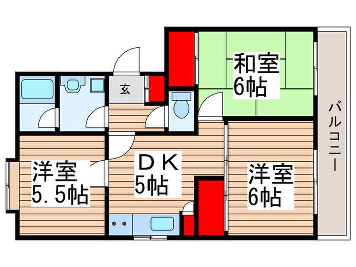 ヘルシー北美(3DK/3階)の間取り写真