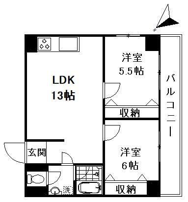 第5三和ビル(2LDK/5階)の間取り写真