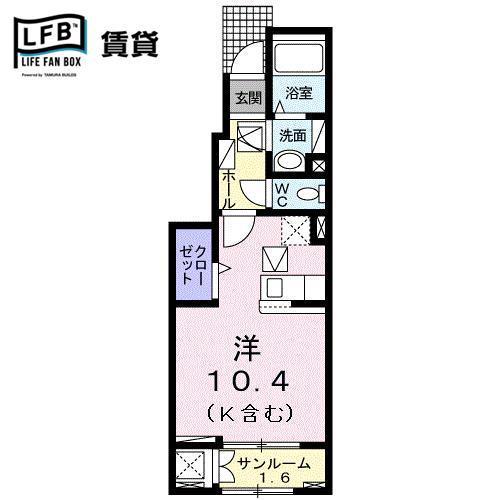 ポポラーレA(ワンルーム/1階)の間取り写真