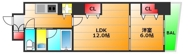 ルラーシェ難波(1LDK/11階)の間取り写真