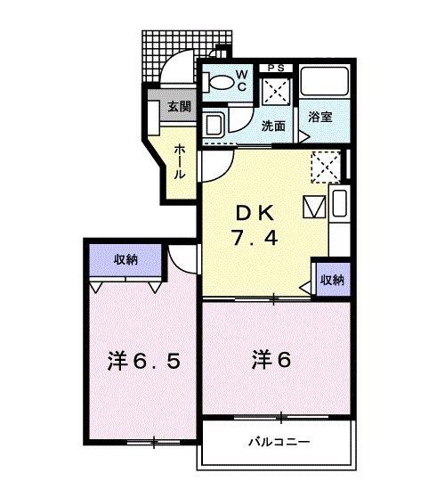 パティオII(2DK/1階)の間取り写真