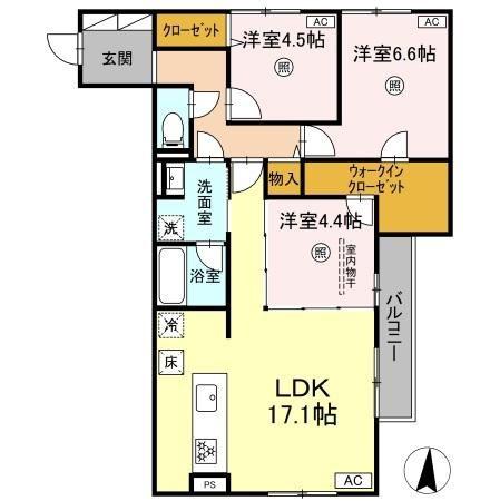 クインス ベル(3LDK/1階)の間取り写真