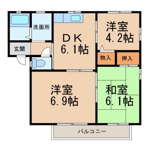ディアス山茂(3DK/2階)の間取り写真