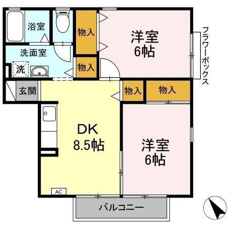 コーポルグラン(2DK/2階)の間取り写真