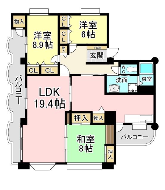 ＪＲ鹿児島本線 九州工大前駅 徒歩7分 3階建 築25年(3LDK/3階)の間取り写真
