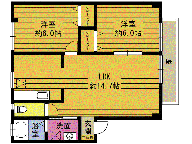 セントポーリアII(2LDK/1階)の間取り写真