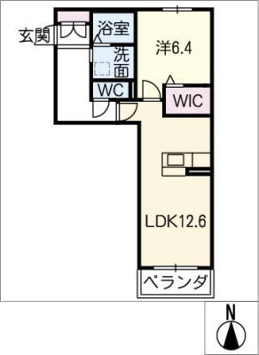 O.S.ZEAL S棟(1LDK/1階)の間取り写真