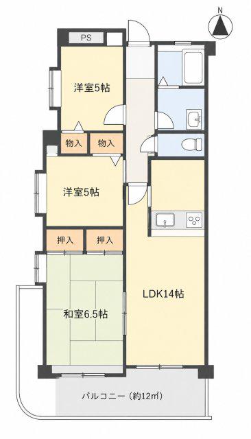 ハッピーコート芦屋(3LDK/3階)の間取り写真