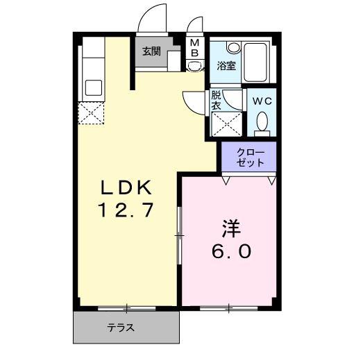 サンフェスタ津福(1LDK/1階)の間取り写真