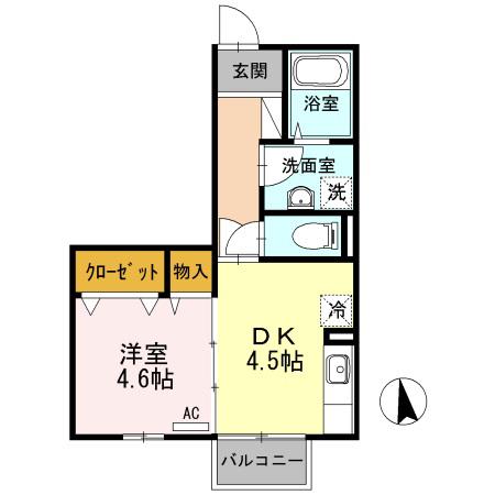 エルドラード A(1DK/2階)の間取り写真
