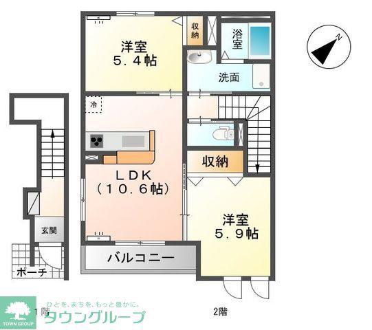 クレストコートB(2LDK/2階)の間取り写真
