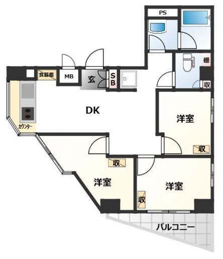 グランフォークスI鷹翔(3DK/5階)の間取り写真