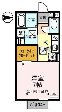 ヴァレンティ(1K/1階)の間取り写真