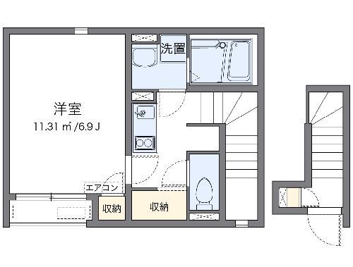 クレイノお花茶屋(1K/2階)の間取り写真