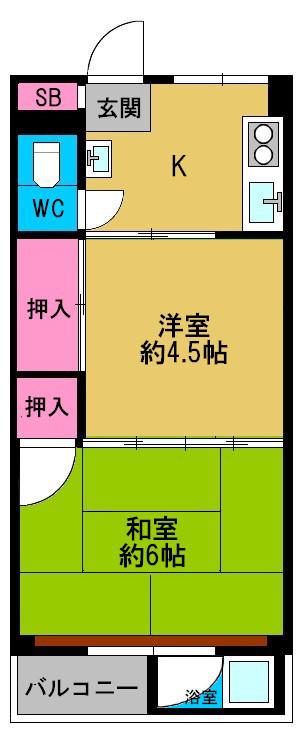 北恩加島 1号棟(2K/1階)の間取り写真
