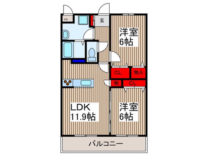 ライトコート曲本(2LDK/2階)の間取り写真
