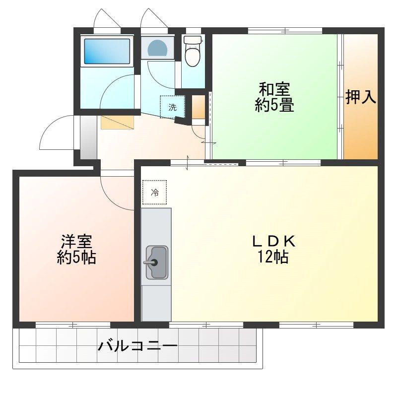 車返団地1街区8号棟(2LDK/2階)の間取り写真
