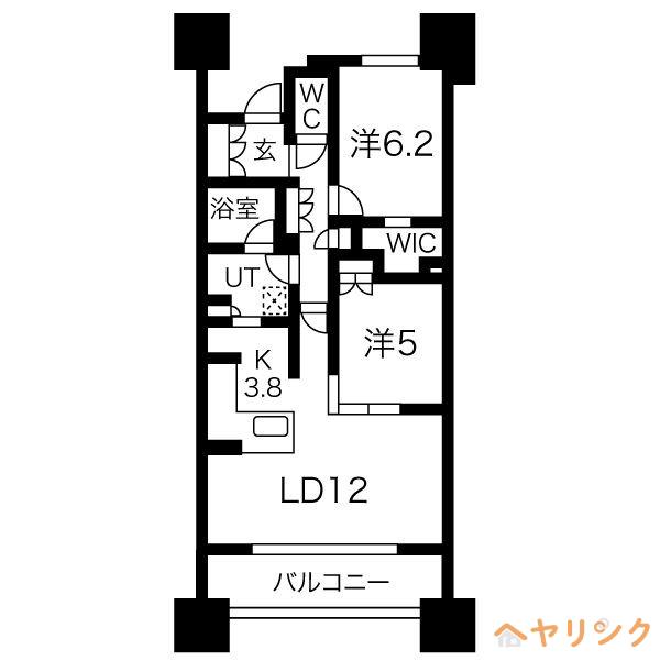 ザ・パークハウス名古屋(2LDK/19階)の間取り写真