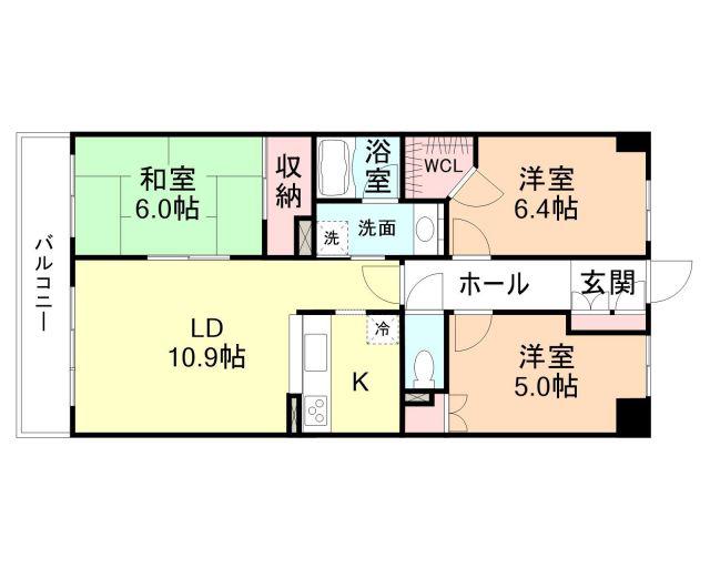 サーパス京田(3LDK/4階)の間取り写真