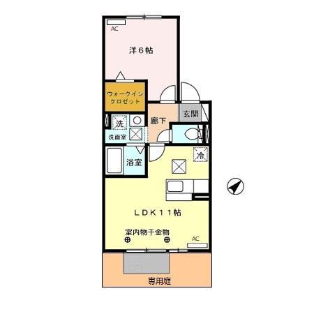 リビングタウン浅羽(1LDK/1階)の間取り写真