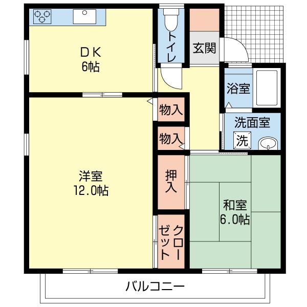 シャルム旭(2DK/1階)の間取り写真