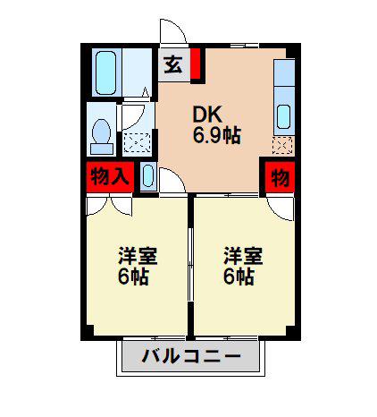 コーポひまわり(2DK/1階)の間取り写真