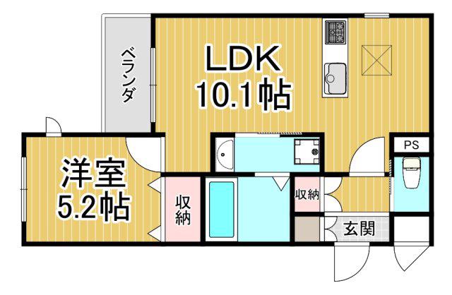 ラ・カーサ西宮北口2(1LDK/3階)の間取り写真