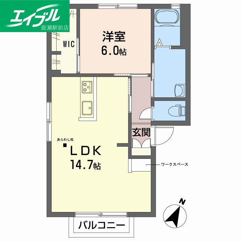 ビックイーストD棟(1LDK/1階)の間取り写真