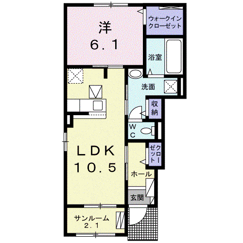 プレミアム23番館(1LDK/1階)の間取り写真