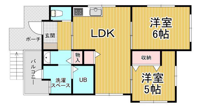 油谷ハウス(2LDK/2階)の間取り写真