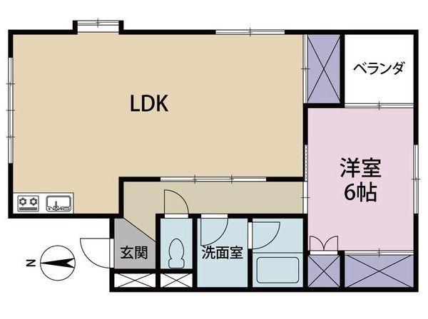 コーポ飛鳥B(1LDK/1階)の間取り写真