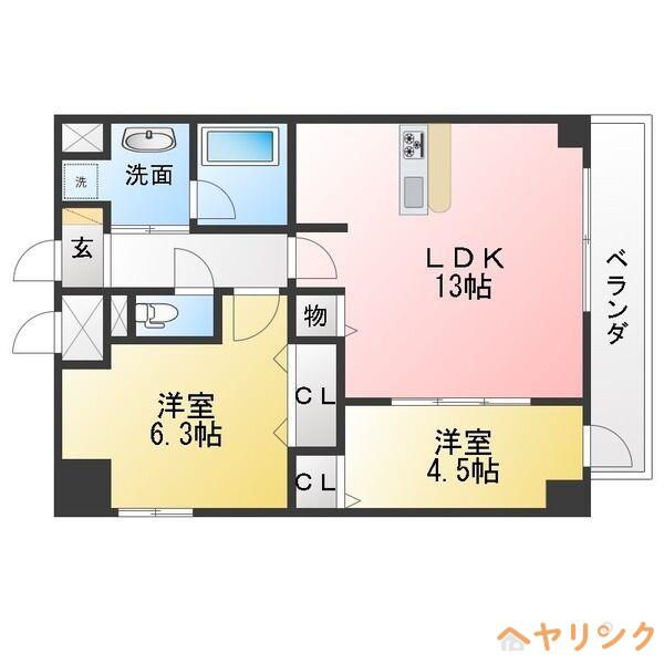 ADEL DORF本郷(2LDK/4階)の間取り写真