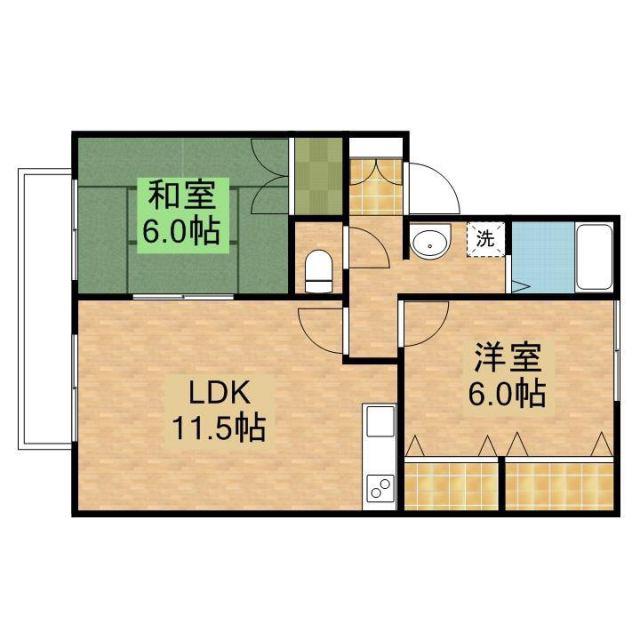 ハイカムール松崎(2LDK/1階)の間取り写真