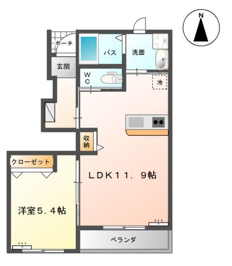 パーク・ヒルズ白楊(1LDK/1階)の間取り写真