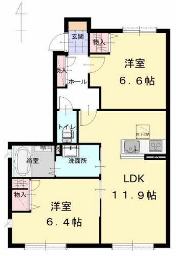 シャーメゾン北野 (2LDK/1階)の間取り写真