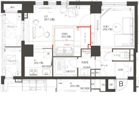 DELCCS永田町(2LDK/4階)の間取り写真