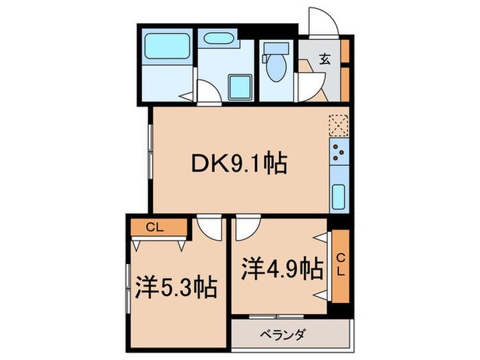 グラナーデ目白御留山(2DK/1階)の間取り写真