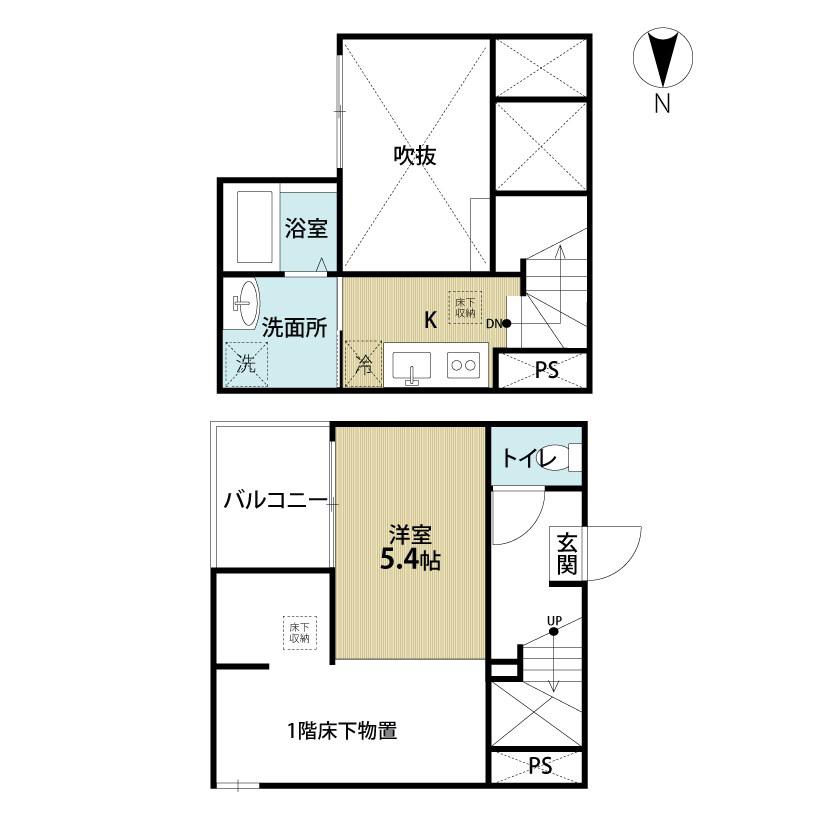 CLASSE上流(1K/2階)の間取り写真