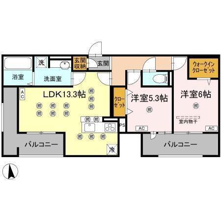 ギムレットA(2LDK/3階)の間取り写真