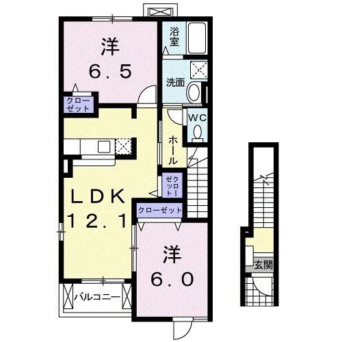 パーク・ユニゾン(2LDK/2階)の間取り写真