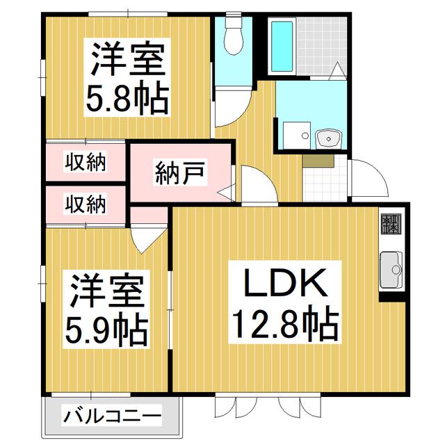 フレグランス パストラル B(2LDK/1階)の間取り写真