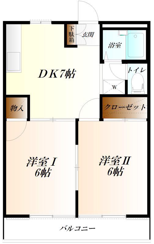 クリスタルパレス WIFI対応(2DK/1階)の間取り写真