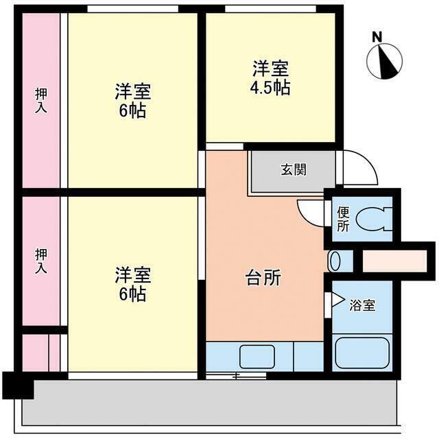 ヴィラナリー木太II2号棟(3DK/4階)の間取り写真