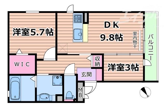 アルカディアII(2DK/3階)の間取り写真